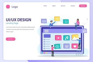 UI UX design concept, UI UX landing page website flat vector template