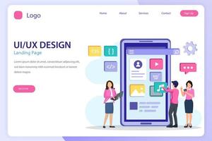 UI UX design concept, UI UX landing page website flat vector template