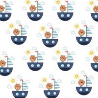 Seamless pattern with cute bears and boats perfect for wrapping paper vector