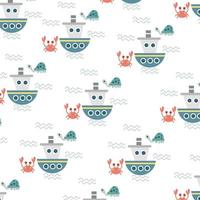 Seamless pattern with cute crabs and turtles perfect for wrapping paper vector