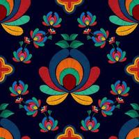 diseño de decoración de patrones sin fisuras étnicos ikat. alfombra de tela azteca boho mandalas decoración textil papel tapiz. adornos de flores con motivos nativos tribales bordado tradicional vector fondo ilustrado