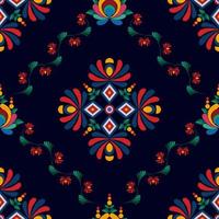 diseño de decoración de patrones sin fisuras étnicos ikat. alfombra de tela azteca boho mandalas decoración textil papel tapiz. adornos de flores con motivos nativos tribales bordado tradicional vector fondo ilustrado