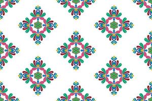 Ikat ethnic seamless pattern decoration design. Aztec fabric carpet boho mandalas textile decor wallpaper. Tribal native motif flower ornaments traditional embroidery vector illustrated background