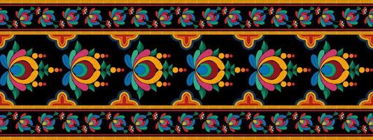 diseño de decoración de patrones sin fisuras étnicos ikat. alfombra de tela azteca boho mandalas decoración textil papel tapiz. adornos de flores con motivos nativos tribales bordado tradicional vector fondo ilustrado