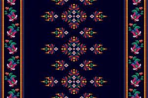 diseño de decoración de patrones sin fisuras étnicos ikat. alfombra de tela azteca boho mandalas decoración textil papel tapiz. adornos de flores con motivos nativos tribales bordado tradicional vector fondo ilustrado