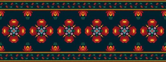 diseño de decoración de patrones sin fisuras étnicos ikat. alfombra de tela azteca boho mandalas decoración textil papel tapiz. adornos de flores con motivos nativos tribales bordado tradicional vector fondo ilustrado