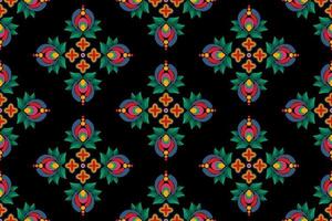 diseño de decoración de patrones sin fisuras étnicos ikat. alfombra de tela azteca boho mandalas decoración textil papel tapiz. adornos de flores con motivos nativos tribales bordado tradicional vector fondo ilustrado