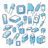 basic electrical components element start to leaning icon symbols blue drawing on white isolate simple vector