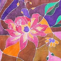 hand painted stylized flower on silk batik scarf photo