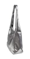 side view of handbag handmade from silver leather photo