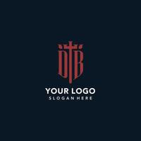 DB initial monogram logos with sword and shield shape design vector