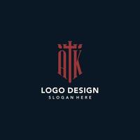 AK initial monogram logos with sword and shield shape design vector