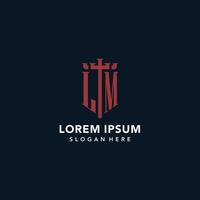 LM initial monogram logos with sword and shield shape design vector