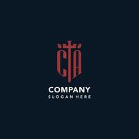 CA initial monogram logos with sword and shield shape design vector