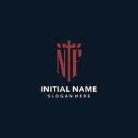 NF initial monogram logos with sword and shield shape design vector