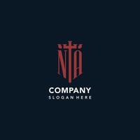 NA initial monogram logos with sword and shield shape design vector