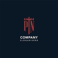 PN initial monogram logos with sword and shield shape design vector