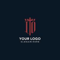 IO initial monogram logos with sword and shield shape design vector