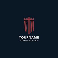 VW initial monogram logos with sword and shield shape design vector