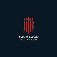 AB initial monogram logos with sword and shield shape design vector