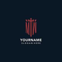MW initial monogram logos with sword and shield shape design vector