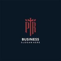 PR initial monogram logos with sword and shield shape design vector