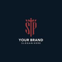SP initial monogram logos with sword and shield shape design vector
