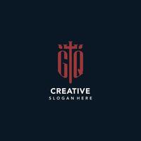 GQ initial monogram logos with sword and shield shape design vector