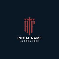 HF initial monogram logos with sword and shield shape design vector