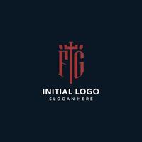 FG initial monogram logos with sword and shield shape design vector