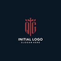 QG initial monogram logos with sword and shield shape design vector