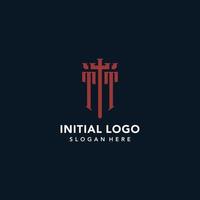 TT initial monogram logos with sword and shield shape design vector