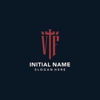 VF initial monogram logos with sword and shield shape design vector
