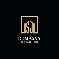 SJ initial monogram logo design with square shape design ideas vector