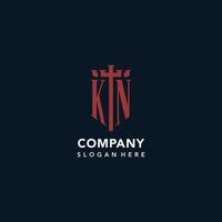 KN initial monogram logos with sword and shield shape design vector