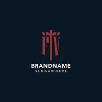 FV initial monogram logos with sword and shield shape design vector