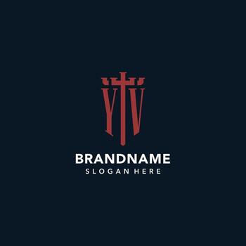YV initial monogram logos with sword and shield shape design vector