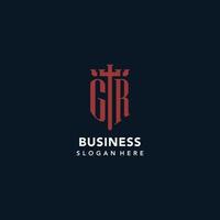 GR initial monogram logos with sword and shield shape design vector
