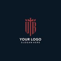 logotipos de monograma inicial de ub con diseño de forma de espada y escudo vector