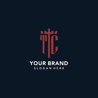 TC initial monogram logos with sword and shield shape design vector