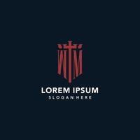 WM initial monogram logos with sword and shield shape design vector