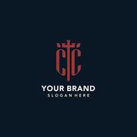 CC initial monogram logos with sword and shield shape design vector