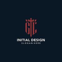 GL initial monogram logos with sword and shield shape design vector