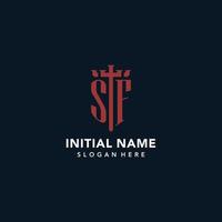 SF initial monogram logos with sword and shield shape design vector