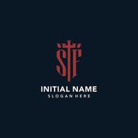 SF initial monogram logos with sword and shield shape design vector