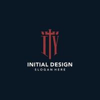 IY initial monogram logos with sword and shield shape design vector