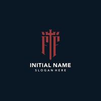 FF initial monogram logos with sword and shield shape design vector