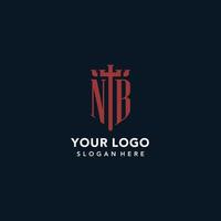 NB initial monogram logos with sword and shield shape design vector