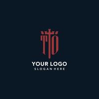 TO initial monogram logos with sword and shield shape design vector
