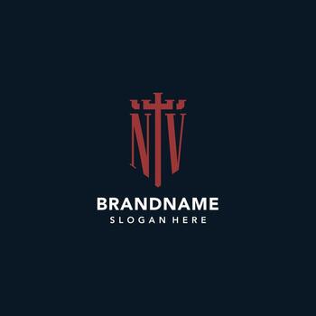 NV initial monogram logos with sword and shield shape design vector